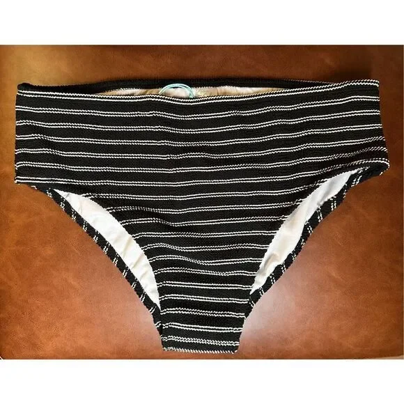 Kona Sol black and White Textured Boho Swim Bikini Bottom Size XL - Picture 2 of 4